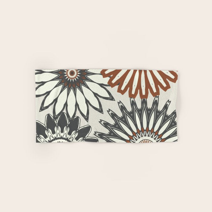 Gray Cream Rust Flowers Bath Towel Gallery Image 1