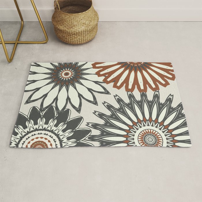 Gray Cream Rust Flowers Rug Gallery Image 1