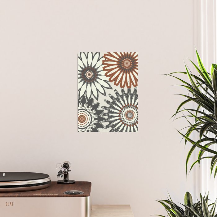 Gray Cream Rust Flowers Poster Gallery Image 2