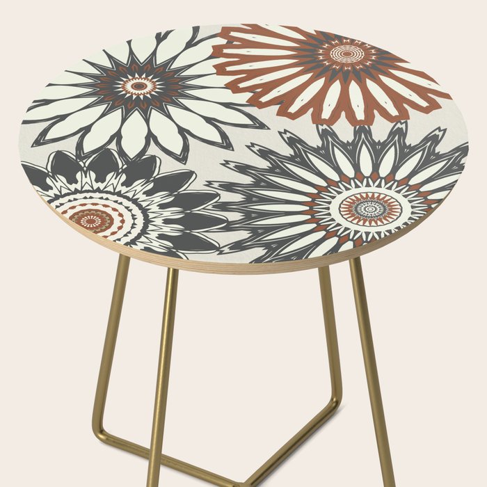 Gray Cream Rust Flowers Side Table Gallery Image 2
