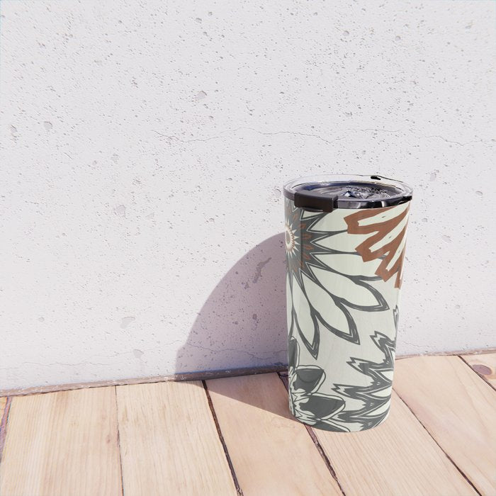 Gray Cream Rust Flowers Travel Mug Gallery Image 4
