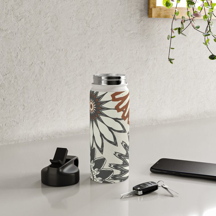 Gray Cream Rust Flowers Water Bottle Gallery Image 4