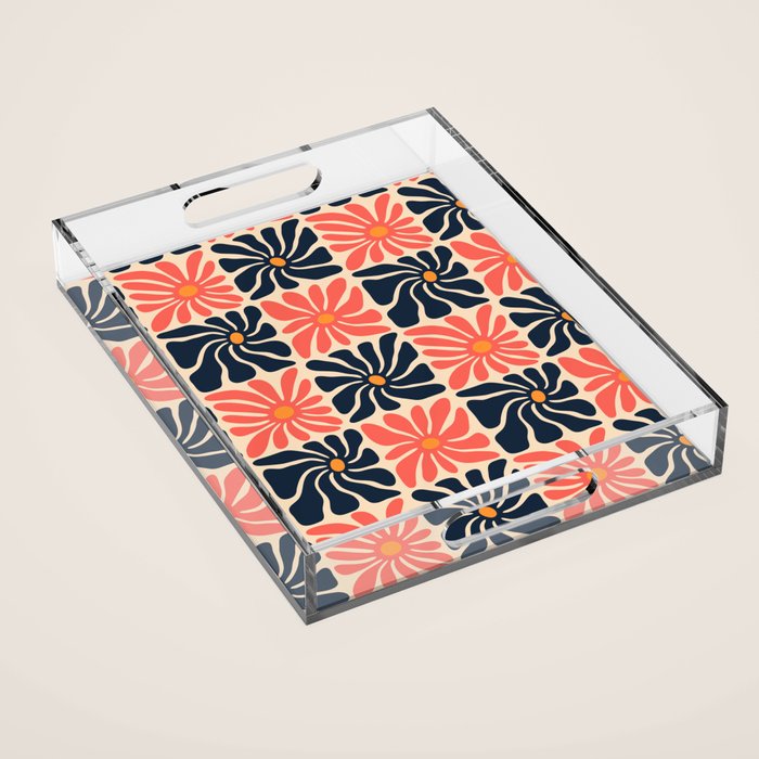 Vintage hippie flower art pattern Acrylic Tray Gallery Image 1