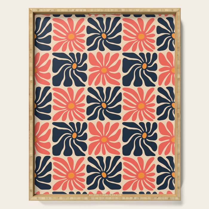 Vintage hippie flower art pattern Serving Tray Gallery Image 1