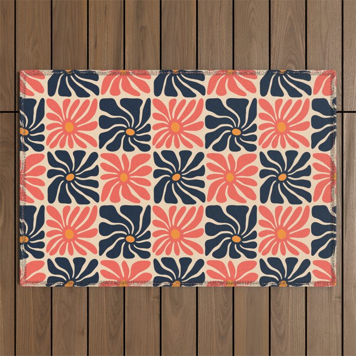 Vintage hippie flower art pattern Outdoor Rug Gallery Image 1