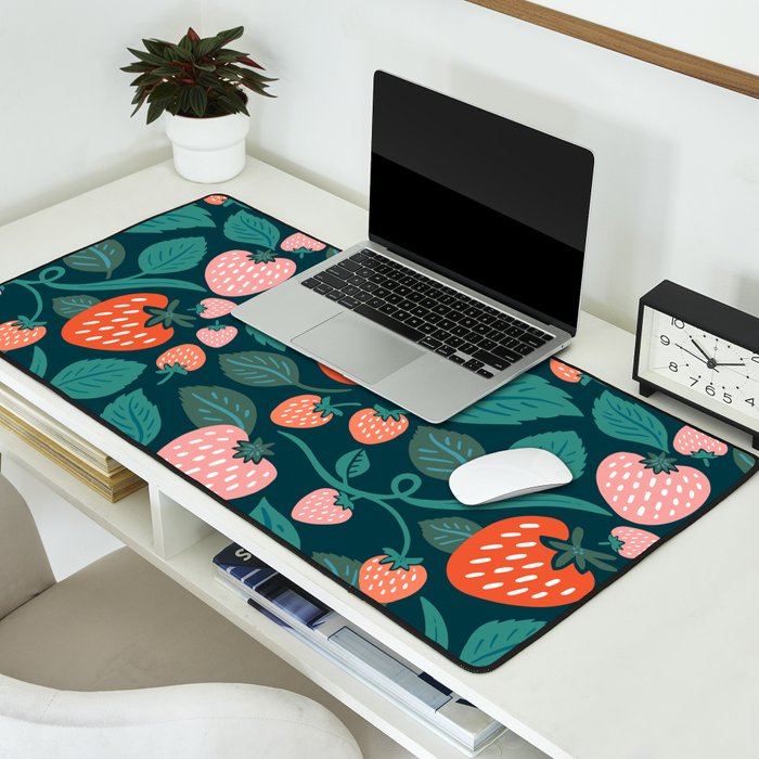 Strawberry Fields - Teal Green & Red Desk Mat Gallery Image 2
