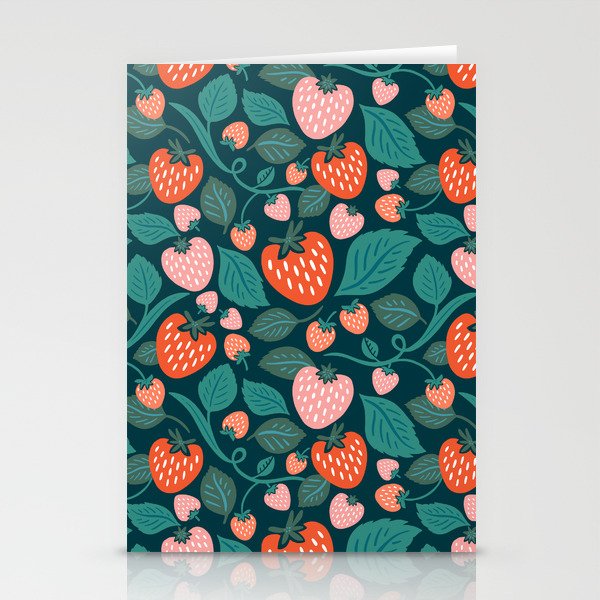 Strawberry Fields - Teal Green & Red Stationery Card Gallery Image 1