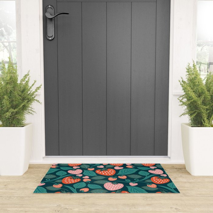 Strawberry Fields - Teal Green & Red Welcome Mat Gallery Image 3