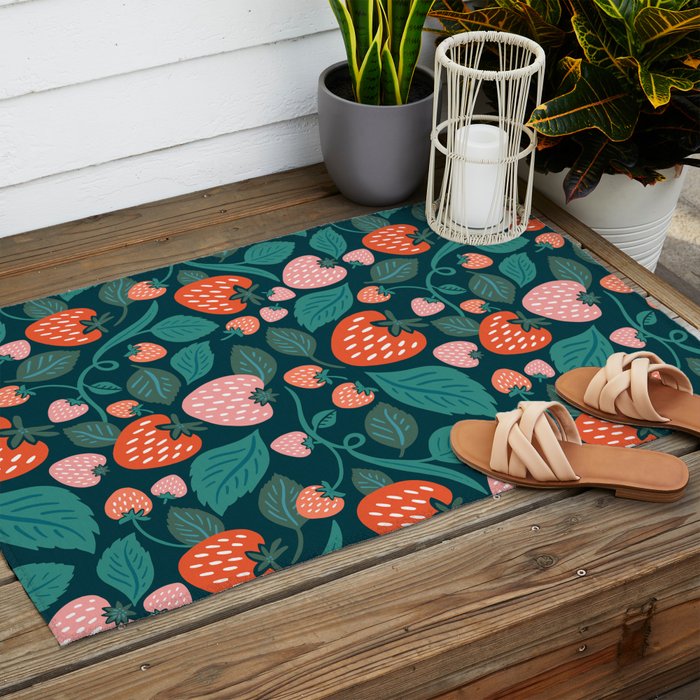 Strawberry Fields - Teal Green & Red Outdoor Rug Gallery Image 2