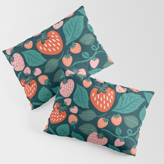 Strawberry Fields - Teal Green & Red Pillow Sham Gallery Image 1