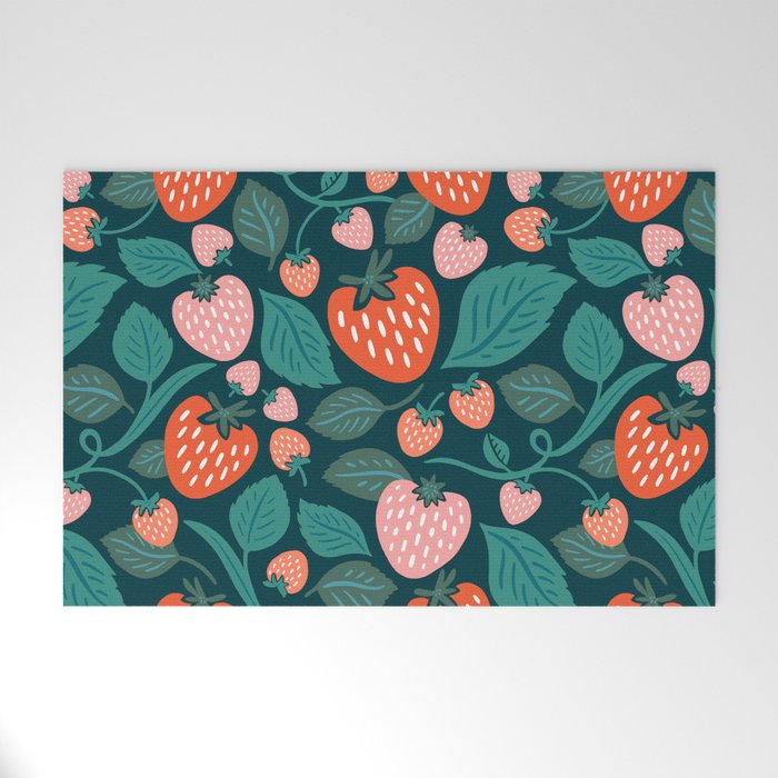 Strawberry Fields - Teal Green & Red Welcome Mat Gallery Image 1