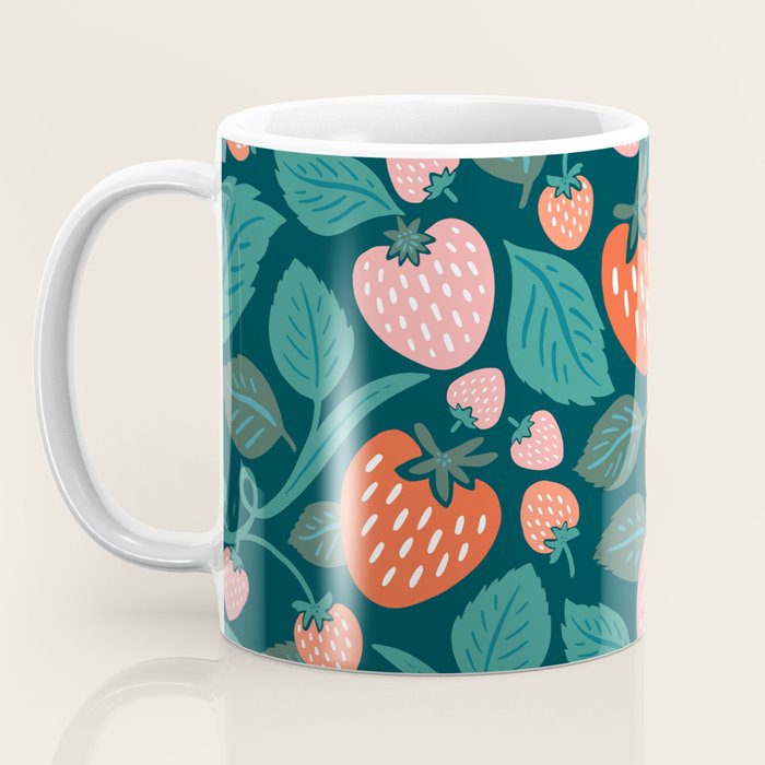 Strawberry Fields - Teal Green & Red Coffee Mug Gallery Image 3