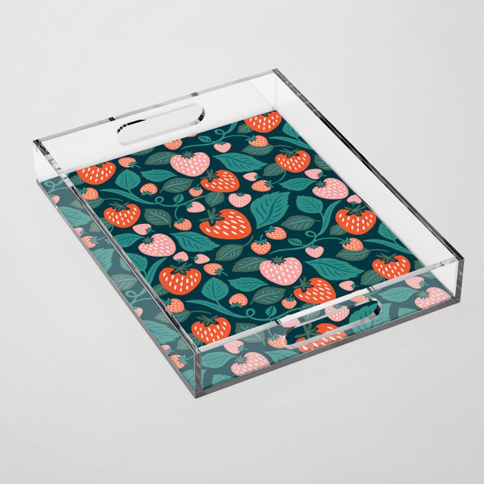 Strawberry Fields - Teal Green & Red Acrylic Tray Gallery Image 1