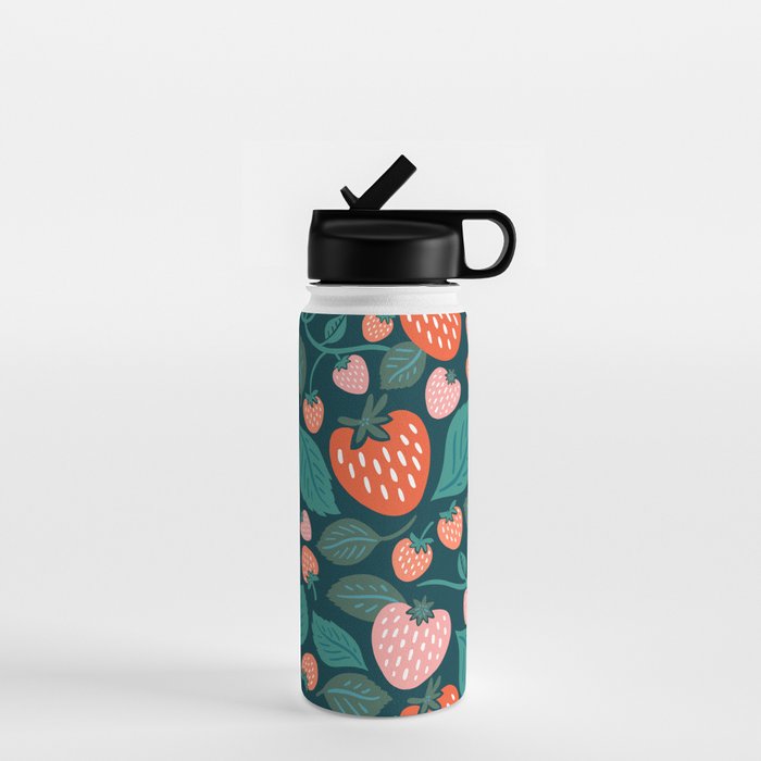 Strawberry Fields - Teal Green & Red Water Bottle Gallery Image 1