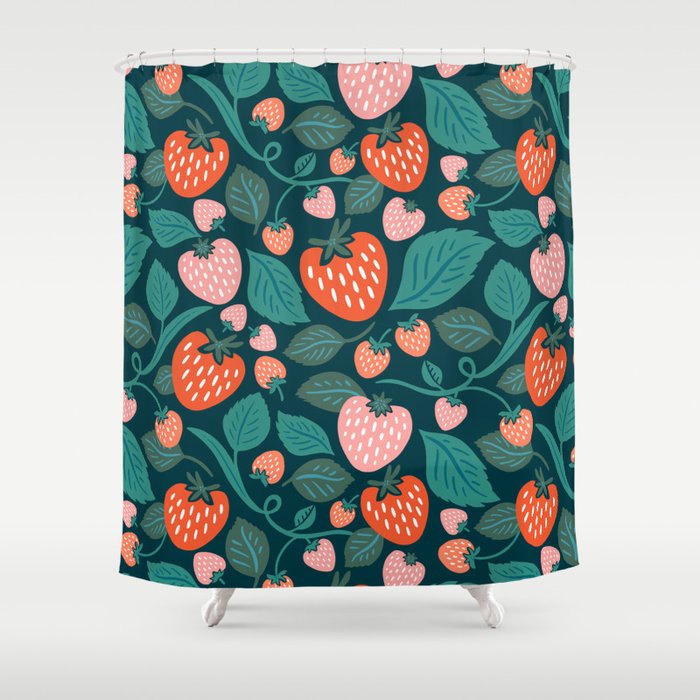 Strawberry Fields - Teal Green & Red Shower Curtain Gallery Image 1