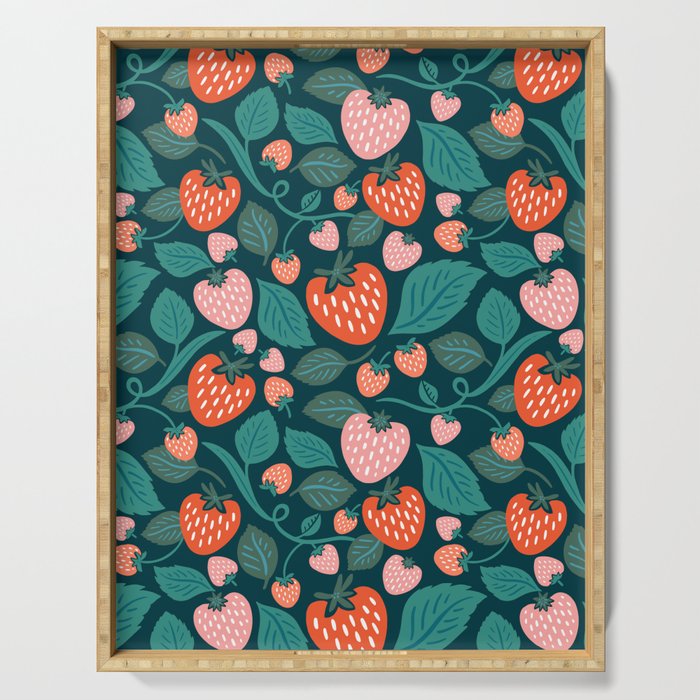 Strawberry Fields - Teal Green & Red Serving Tray Gallery Image 1