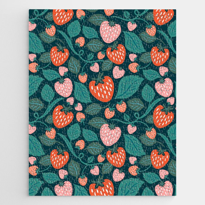Strawberry Fields - Teal Green & Red Jigsaw Puzzle Gallery Image 1