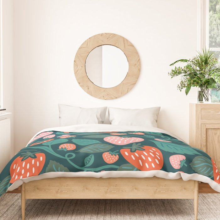 Strawberry Fields - Teal Green & Red Duvet Cover Gallery Image 3