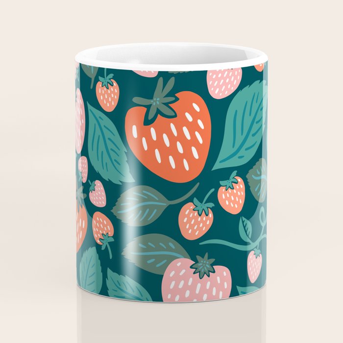 Strawberry Fields - Teal Green & Red Coffee Mug Gallery Image 4