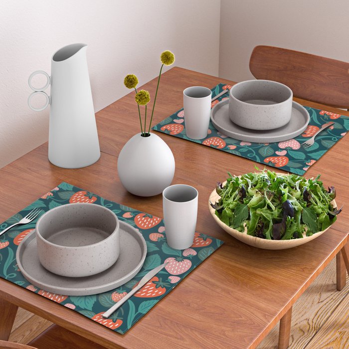 Strawberry Fields - Teal Green & Red Placemat Gallery Image 2