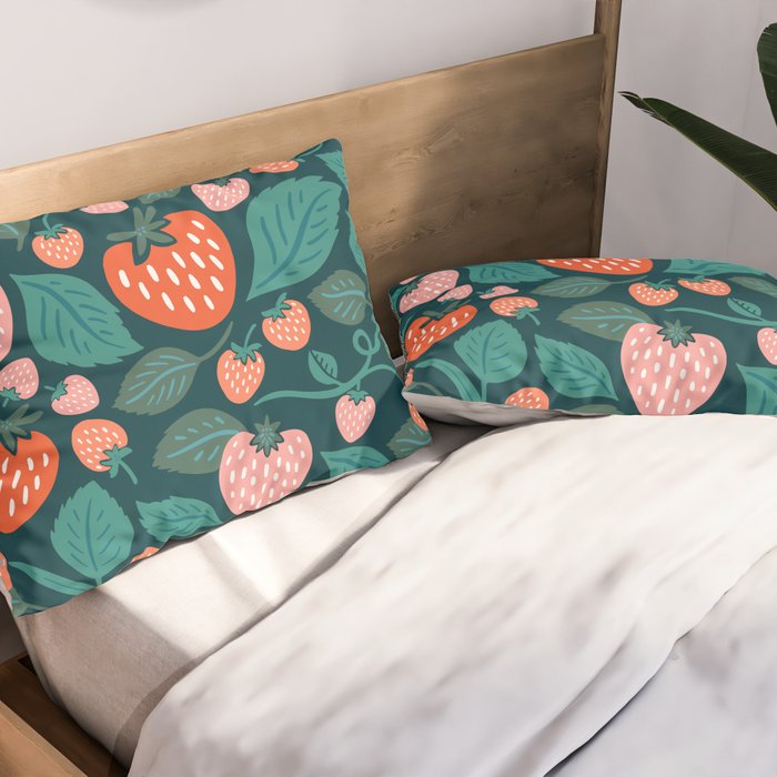Strawberry Fields - Teal Green & Red Pillow Sham Gallery Image 2
