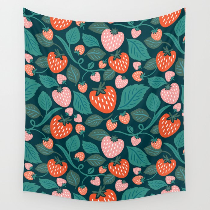 Strawberry Fields - Teal Green & Red Wall Tapestry Gallery Image 4
