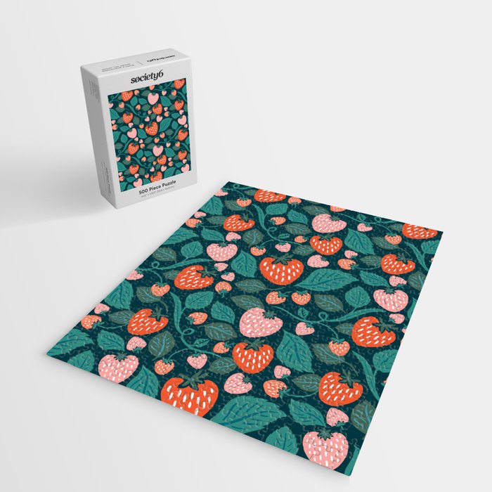 Strawberry Fields - Teal Green & Red Jigsaw Puzzle Gallery Image 2