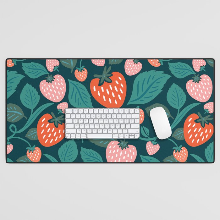 Strawberry Fields - Teal Green & Red Desk Mat Gallery Image 1