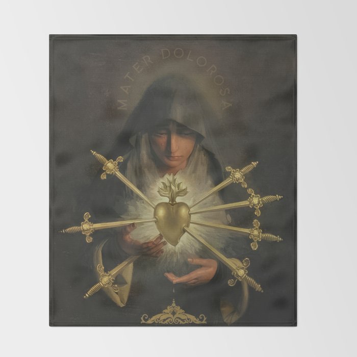 Our Lady of Sorrows Mater Dolorosa Mary Painting Throw Blanket Gallery Image 2