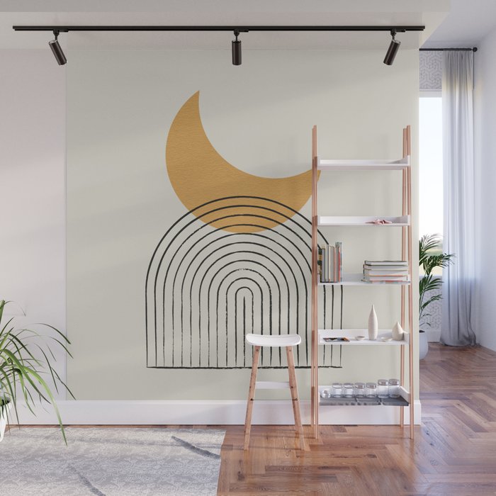 Moon mountain gold - Mid century style Wall Mural Gallery Image 1