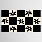 Flower Check Checkerboard Geometric Floral Pattern Black and Almond Cream Tablecloth Gallery Image 2