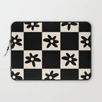 Flower Check Checkerboard Geometric Floral Pattern Black and Almond Cream Laptop Sleeve Gallery Image 1