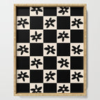 Flower Check Checkerboard Geometric Floral Pattern Black and Almond Cream Serving Tray Gallery Image 1