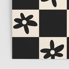 Flower Check Checkerboard Geometric Floral Pattern Black and Almond Cream Poster Gallery Image 3