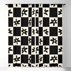 Flower Check Checkerboard Geometric Floral Pattern Black and Almond Cream Window Curtain Gallery Image 5
