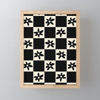 Flower Check Checkerboard Geometric Floral Pattern Black and Almond Cream Mini Art Print Gallery Image 1