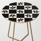 Flower Check Checkerboard Geometric Floral Pattern Black and Almond Cream Side Table Gallery Image 2