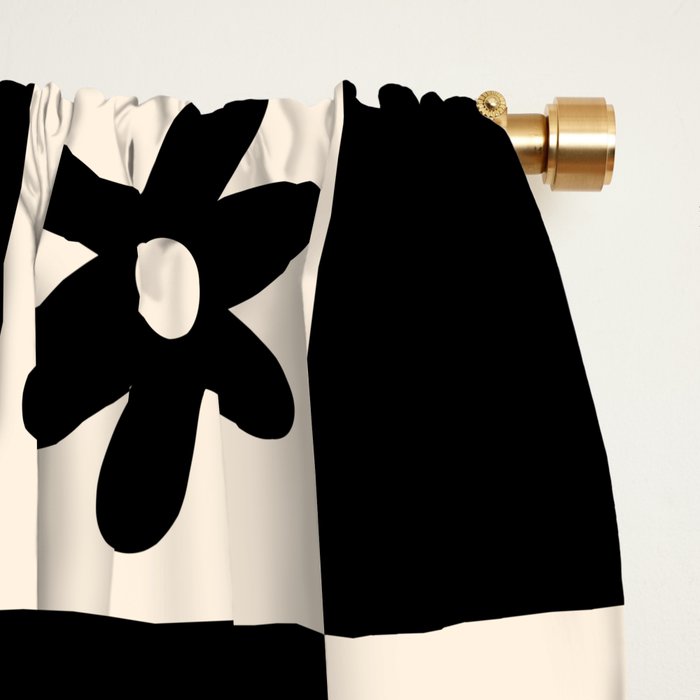 Flower Check Checkerboard Geometric Floral Pattern Black and Almond Cream Window Curtain Gallery Image 2