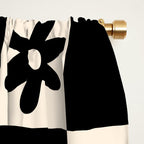 Flower Check Checkerboard Geometric Floral Pattern Black and Almond Cream Window Curtain Gallery Image 2