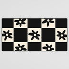 Flower Check Checkerboard Geometric Floral Pattern Black and Almond Cream Desk Mat Gallery Image 3