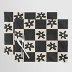 Flower Check Checkerboard Geometric Floral Pattern Black and Almond Cream Placemat Gallery Image 1