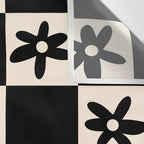 Flower Check Checkerboard Geometric Floral Pattern Black and Almond Cream Wall Tapestry Gallery Image 3
