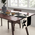 Flower Check Checkerboard Geometric Floral Pattern Black and Almond Cream Table Runner Gallery Image 2