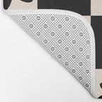 Flower Check Checkerboard Geometric Floral Pattern Black and Almond Cream Bath Mat Gallery Image 2