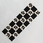Flower Check Checkerboard Geometric Floral Pattern Black and Almond Cream Yoga Mat Gallery Image 1