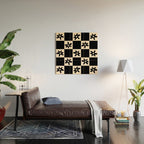 Flower Check Checkerboard Geometric Floral Pattern Black and Almond Cream Wood Wall Art Gallery Image 2