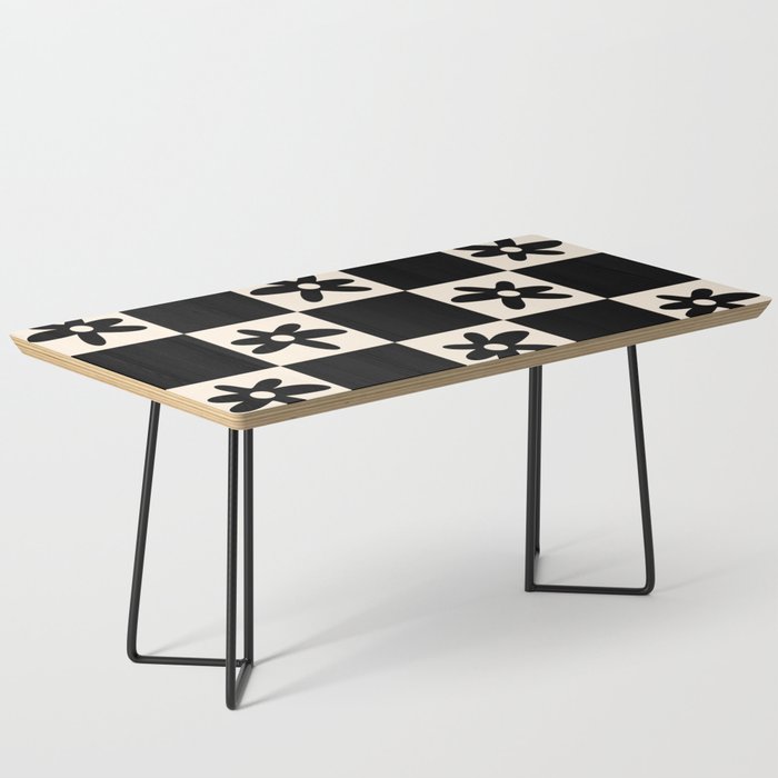 Flower Check Checkerboard Geometric Floral Pattern Black and Almond Cream Coffee Table Gallery Image 1