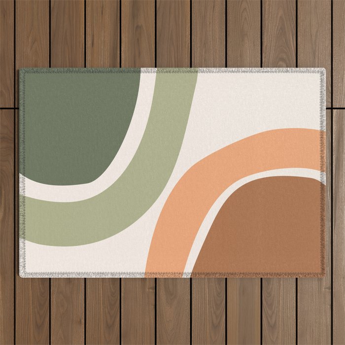 Abstract Shapes 55 in Sage Green and Terracotta (Rainbow Abstraction) Outdoor Rug Gallery Image 1