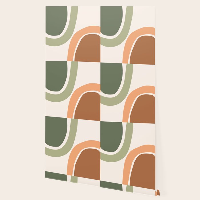 Abstract Shapes 55 in Sage Green and Terracotta (Rainbow Abstraction) Wallpaper Gallery Image 2