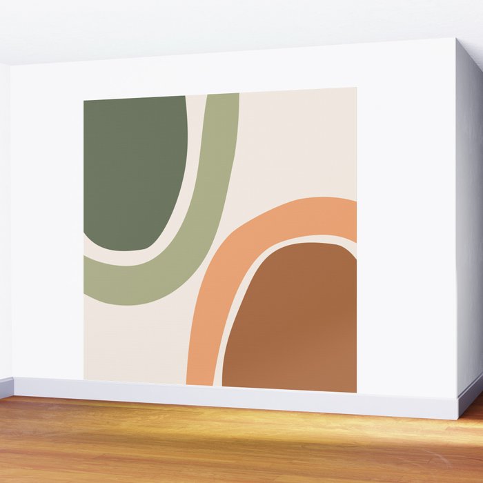 Abstract Shapes 55 in Sage Green and Terracotta (Rainbow Abstraction) Wall Mural Gallery Image 2